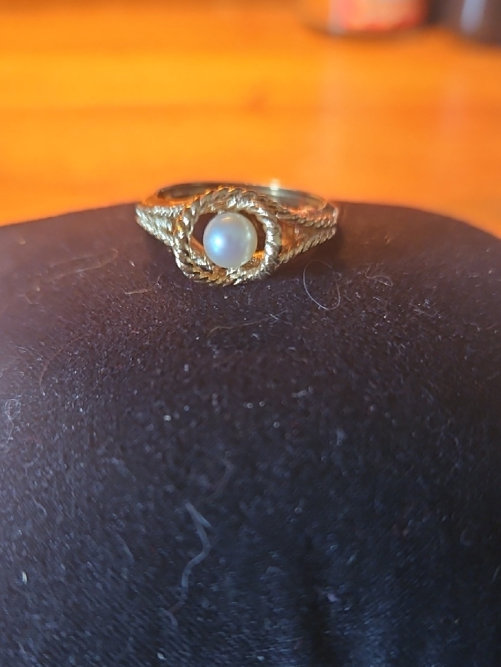 Avon Gold-Tone Rope Ring with White Pearl